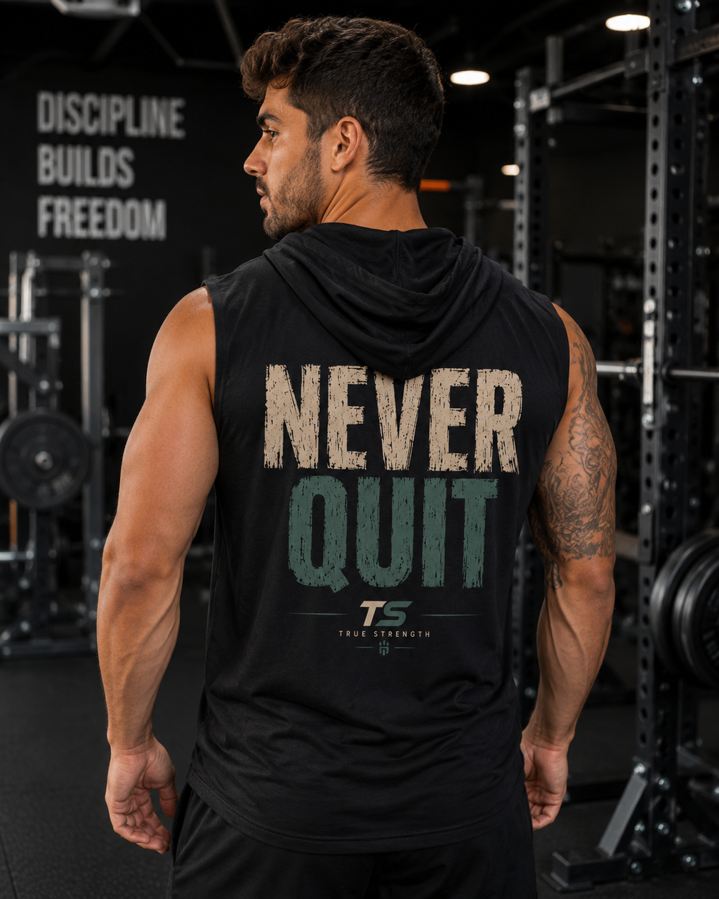 True Strength — Never Quit Sleeveless Iron Hoodie